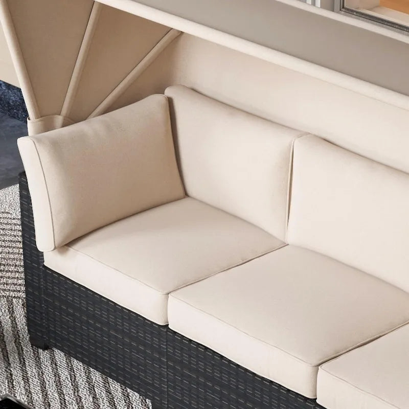 Ensemble de 6 meubles de jardin en rotin tressé avec auvent