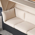 Ensemble de 6 meubles de jardin en rotin tressé avec auvent