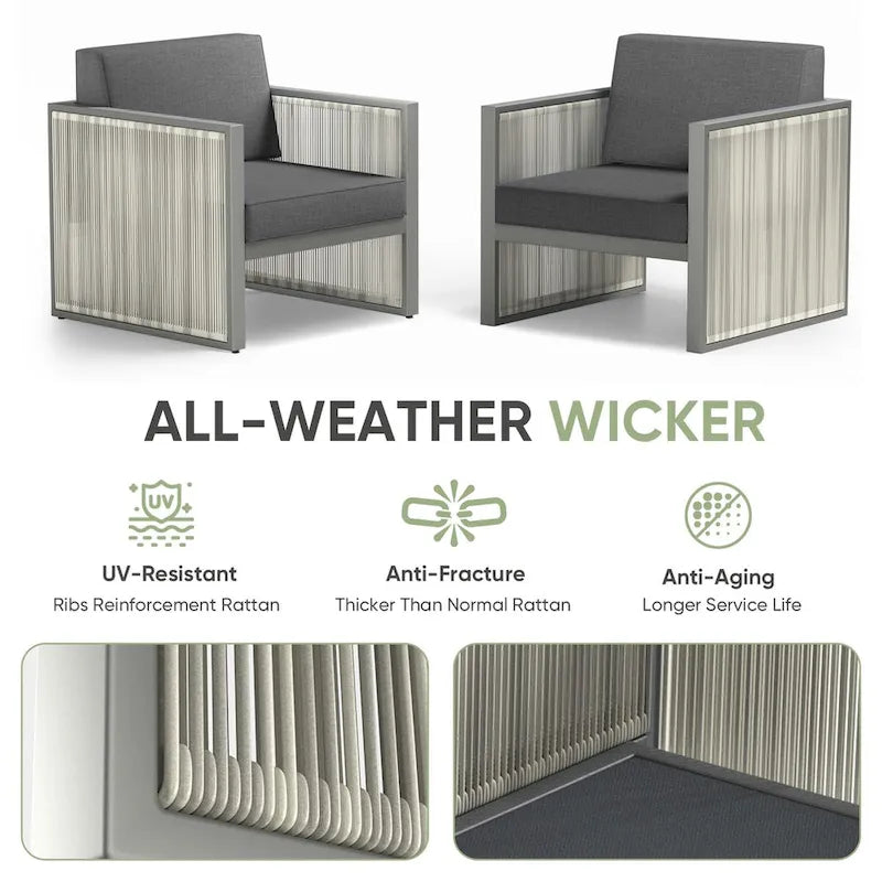 Lot de 2 chaises en rotin synthétique PE - Gris foncé