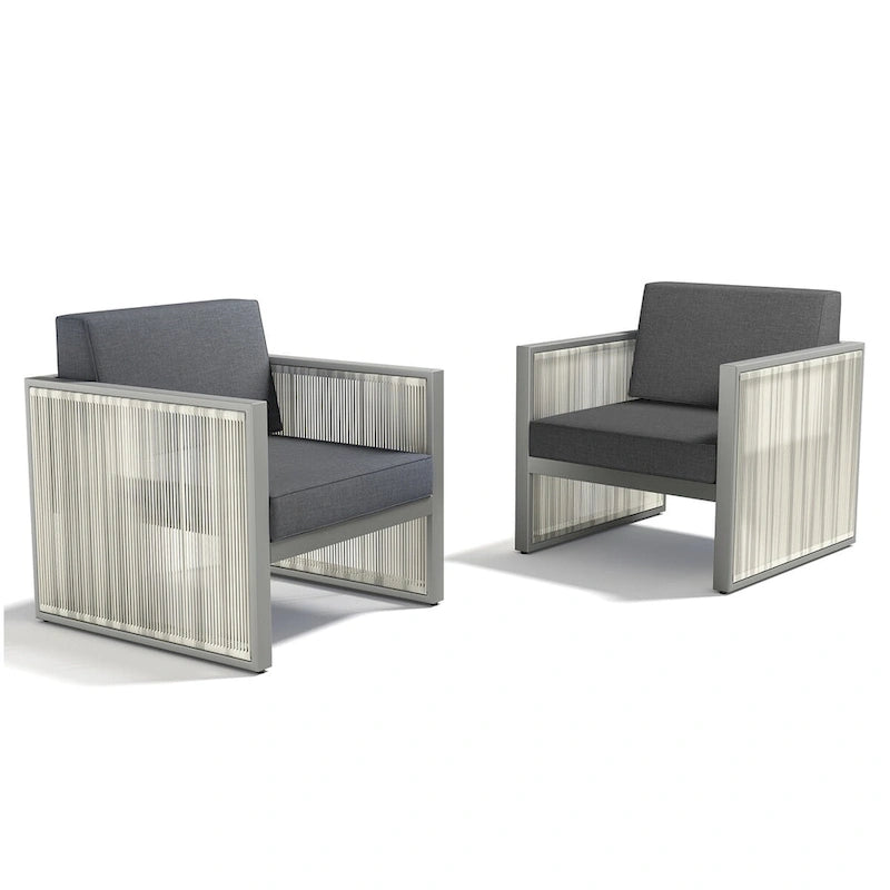 Lot de 2 chaises en rotin synthétique PE - Gris foncé