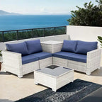4-Piece Hand-Woven PE Wicker Outdoor Patio Sectional Sofa Set with Cushions and Storage Box