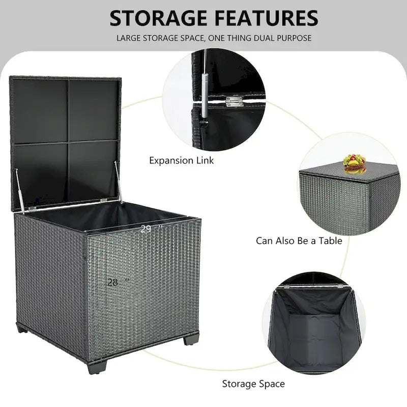 Ensemble de canapé d'angle d'extérieur 4 pièces en résine tressée PE tressée à la main, avec coussins et coffre de rangement