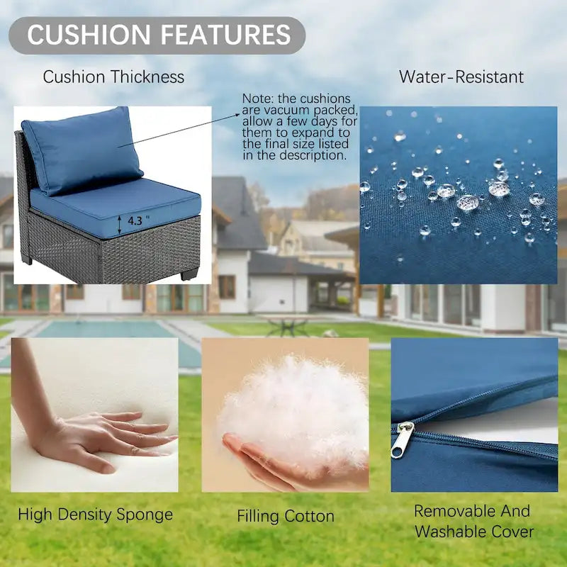 Ensemble de canapé d'angle d'extérieur 4 pièces en résine tressée PE tressée à la main, avec coussins et coffre de rangement