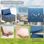 Ensemble de canapé d'angle d'extérieur 4 pièces en résine tressée PE tressée à la main, avec coussins et coffre de rangement