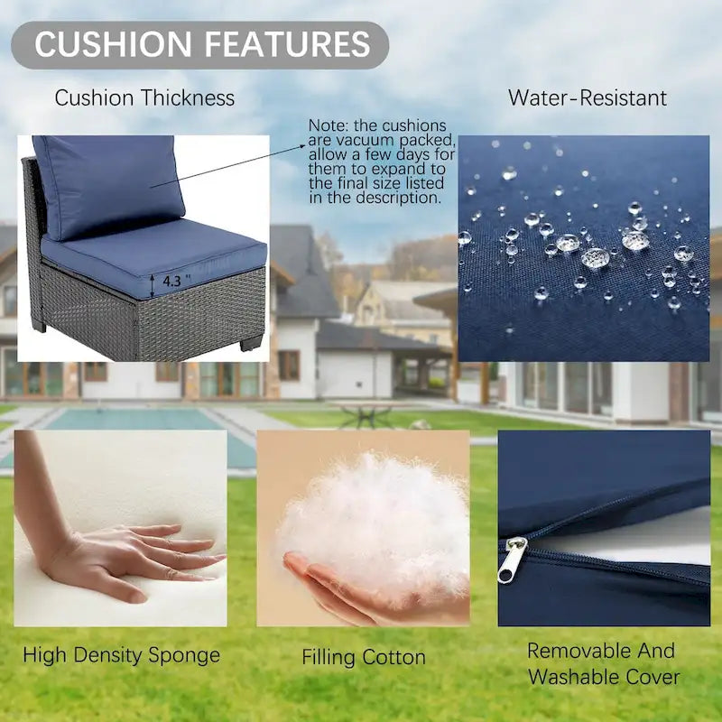 Ensemble de canapé d'angle d'extérieur 4 pièces en résine tressée PE tressée à la main, avec coussins et coffre de rangement