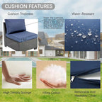 Ensemble de canapé d'angle d'extérieur 4 pièces en résine tressée PE tressée à la main, avec coussins et coffre de rangement