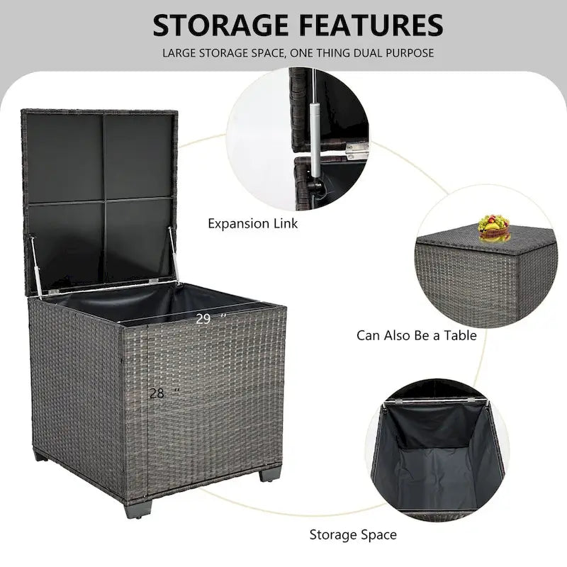 Ensemble de canapé d'angle d'extérieur 4 pièces en résine tressée PE tressée à la main, avec coussins et coffre de rangement