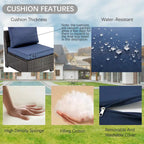 Ensemble de canapé d'angle d'extérieur 4 pièces en résine tressée PE tressée à la main, avec coussins et coffre de rangement