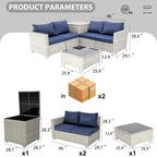 Ensemble de canapé d'angle d'extérieur 4 pièces en résine tressée PE tressée à la main, avec coussins et coffre de rangement