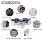 Ensemble de canapé d'angle d'extérieur 4 pièces en résine tressée PE tressée à la main, avec coussins et coffre de rangement