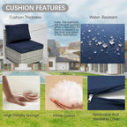 Ensemble de canapé d'angle d'extérieur 4 pièces en résine tressée PE tressée à la main, avec coussins et coffre de rangement