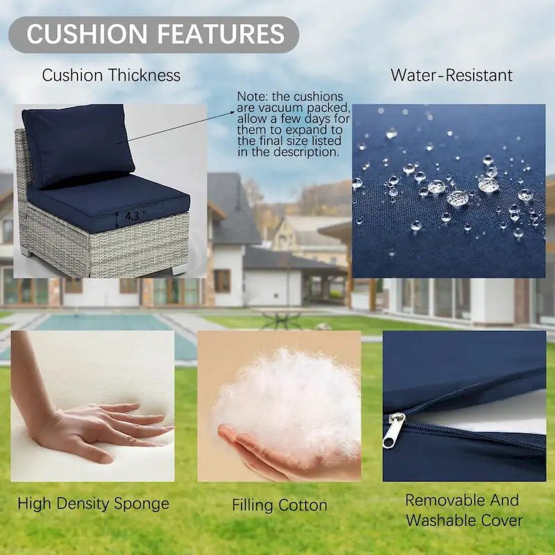 Ensemble de canapé d'angle d'extérieur 4 pièces en résine tressée PE tressée à la main, avec coussins et coffre de rangement