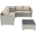 Ensemble de canapé d'angle d'extérieur 4 pièces en résine tressée PE tressée à la main, avec coussins et coffre de rangement