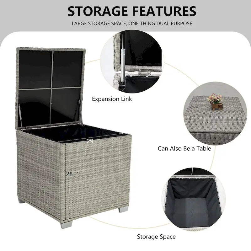 Ensemble de canapé d'angle d'extérieur 4 pièces en résine tressée PE tressée à la main, avec coussins et coffre de rangement