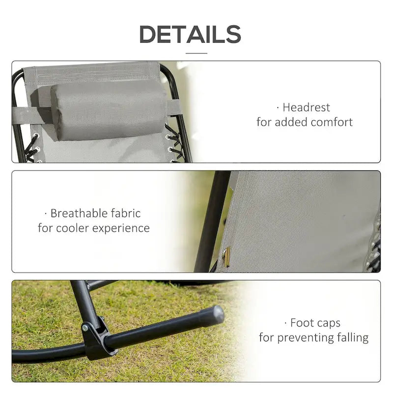 Ensemble de 2 fauteuils à bascule d'extérieur, pliables, avec appuie-têtes, pour jardin, terrasse ou patio.