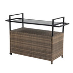 Chariot de bar d'extérieur en osier, chariot de service à vin de terrasse avec roulettes