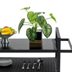 Chariot de bar d'extérieur en osier, chariot de service à vin de terrasse avec roulettes