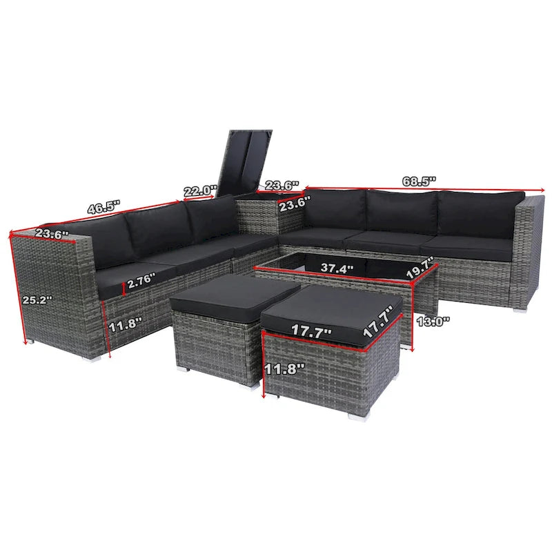 Ensemble de canapés d'angle en rotin 8 pièces pour patio