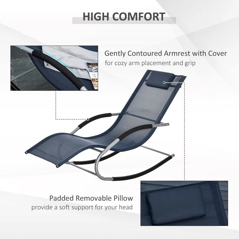 Fauteuil à bascule zéro gravité avec coussin amovible et tissu résistant aux intempéries