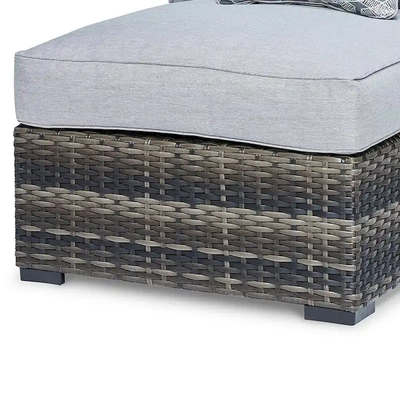 Ensemble de 2 chaises d'extérieur sans accoudoirs Saki de 89 cm (35 pouces) avec 2 coussins, en osier gris