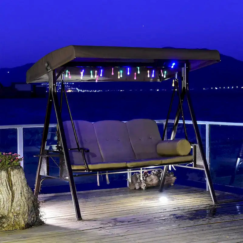 Balancelle de terrasse/porche d'extérieur PURPLE LEAF Deluxe avec structure en acier résistant aux intempéries, coussins et oreiller inclus