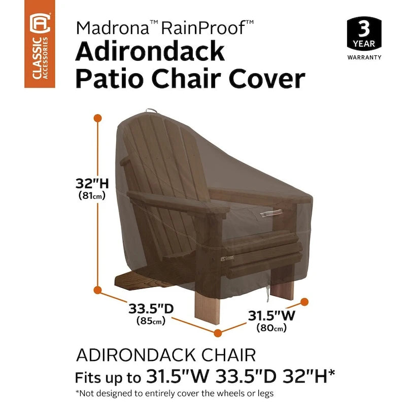 Housse imperméable pour chaise Adirondack de patio Classic Accessories Madrona 31,5 pouces