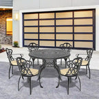 5/7-Piece Cast Aluminum Outdoor Dining Set with 47.24 in. Round Table and Random Color Seat Cushions