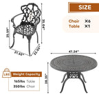 Ensemble de salle à manger d'extérieur en fonte d'aluminium 5/7 pièces avec table ronde de 120 cm et coussins de siège de couleur aléatoire