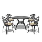 Ensemble de salle à manger d'extérieur en fonte d'aluminium 5/7 pièces avec table ronde de 120 cm et coussins de siège de couleur aléatoire