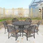 Ensemble de salle à manger d'extérieur en fonte d'aluminium 5/7 pièces avec table ronde de 120 cm et coussins de siège de couleur aléatoire