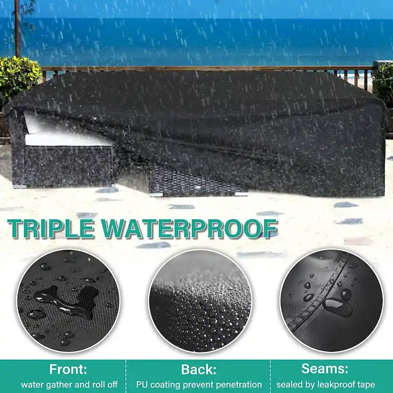 Housse imperméable améliorée pour ensemble de mobilier de patio, canapé d'angle extérieur, table et chaises de patio - 126 x 63 x 28