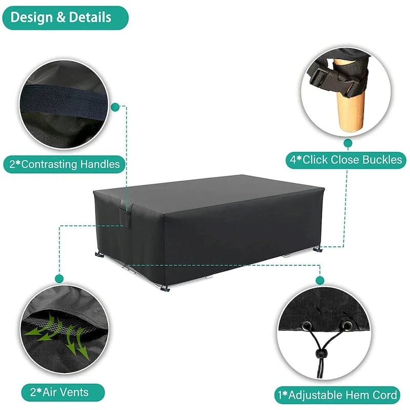 Housse imperméable améliorée pour ensemble de mobilier de patio, canapé d'angle extérieur, table et chaises de patio - 126 x 63 x 28