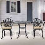 3/5-Piece Cast Aluminum Outdoor Dining Set with 30.71 in. Round Table and Random Color Cushions