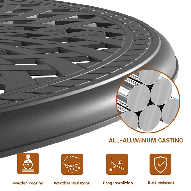 Ensemble de salle à manger d'extérieur 3 ou 5 pièces en fonte d'aluminium avec table ronde de 78 cm et coussins de couleur aléatoire