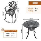 Ensemble de salle à manger d'extérieur 3 ou 5 pièces en fonte d'aluminium avec table ronde de 78 cm et coussins de couleur aléatoire