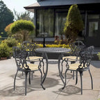 Ensemble de salle à manger d'extérieur 3 ou 5 pièces en fonte d'aluminium avec table ronde de 78 cm et coussins de couleur aléatoire