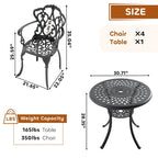 Ensemble de salle à manger d'extérieur 3 ou 5 pièces en fonte d'aluminium avec table ronde de 78 cm et coussins de couleur aléatoire