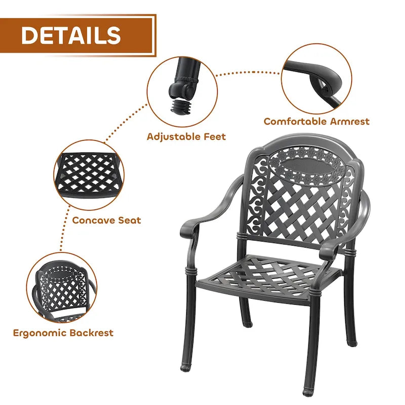 Ensemble de salle à manger d'extérieur 3 ou 5 pièces en fonte d'aluminium avec table ronde de 78 cm et coussins de couleur aléatoire