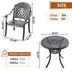 Ensemble de salle à manger d'extérieur 3 ou 5 pièces en fonte d'aluminium avec table ronde de 78 cm et coussins de couleur aléatoire