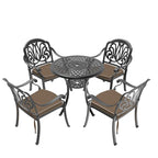 Ensemble de salle à manger d'extérieur 3 ou 5 pièces en fonte d'aluminium avec table ronde de 78 cm et coussins de couleur aléatoire