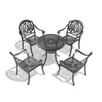 Ensemble de salle à manger d'extérieur 3 ou 5 pièces en fonte d'aluminium avec table ronde de 78 cm et coussins de couleur aléatoire