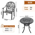 Ensemble de salle à manger d'extérieur 3 ou 5 pièces en fonte d'aluminium avec table ronde de 78 cm et coussins de couleur aléatoire