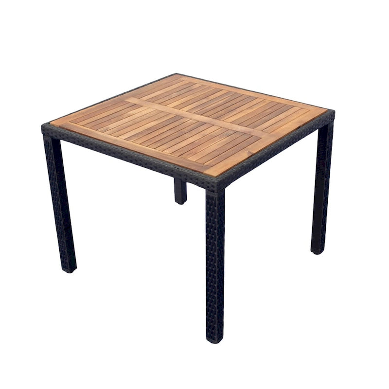 Ensemble de salle à manger d'extérieur 5 pièces en résine tressée avec plateau en bois d'acacia