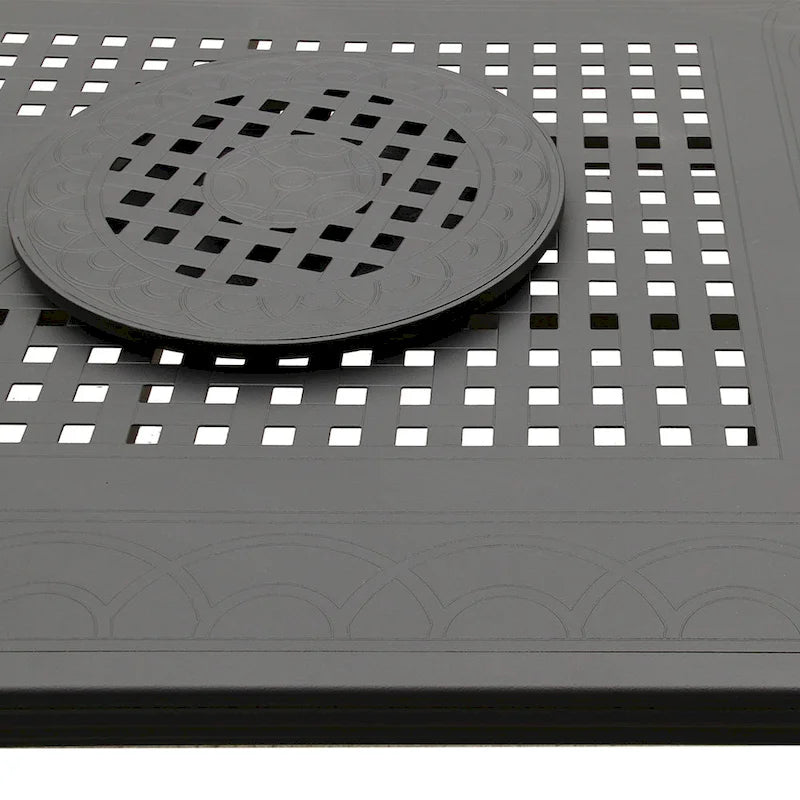 Ensemble de salle à manger rectangulaire moderne et orné en aluminium et maille, 213 cm (84 po), avec deux plateaux tournants et huit chaises - Non disponible