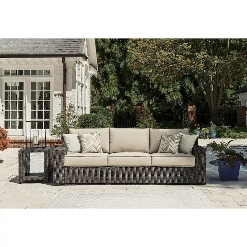 Signature Design by Ashley Coastline Bay Brown Outdoor Sofa with Cushion - 97.38 W x 36 D x 36 H