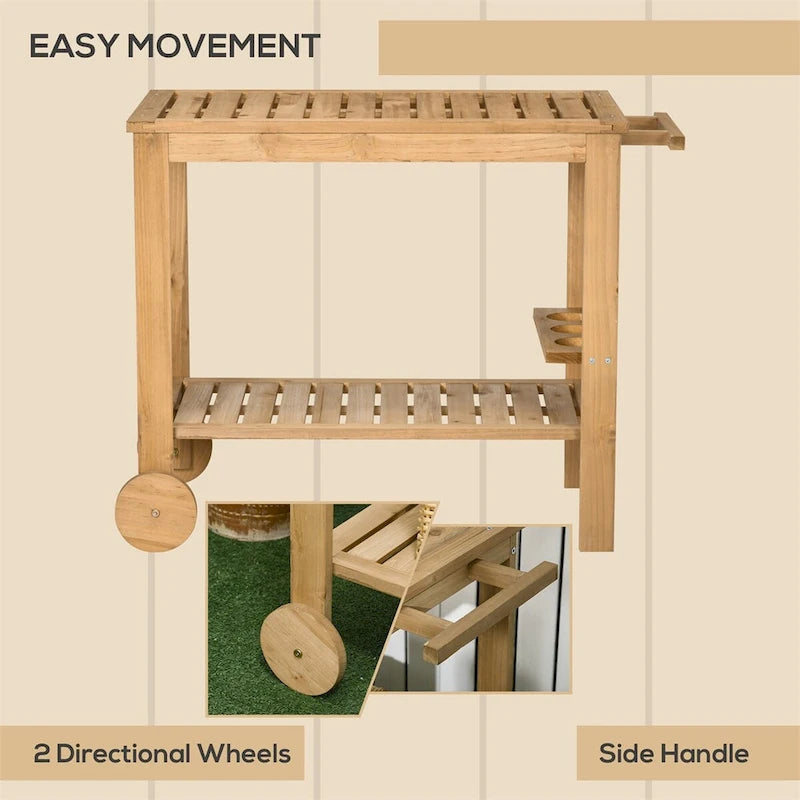 Chariot de bar d'extérieur Outsunny, chariot de bar et de service roulant en bois pour la maison