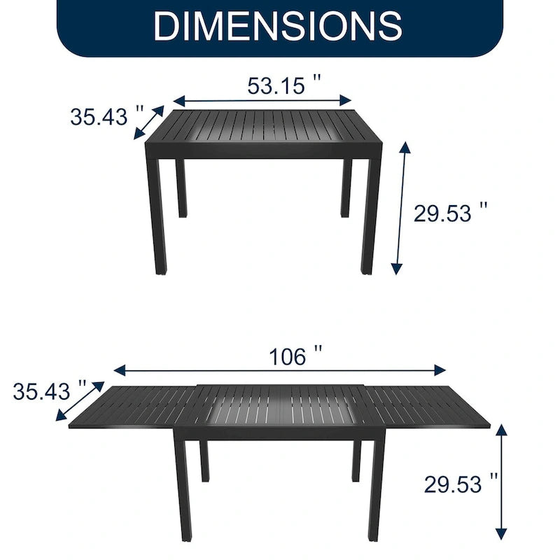 Table de salle à manger extensible en aluminium pour patio 53-106