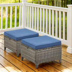 Ensemble de 2 poufs de jardin en rotin, repose-pieds d'extérieur en osier - Gris