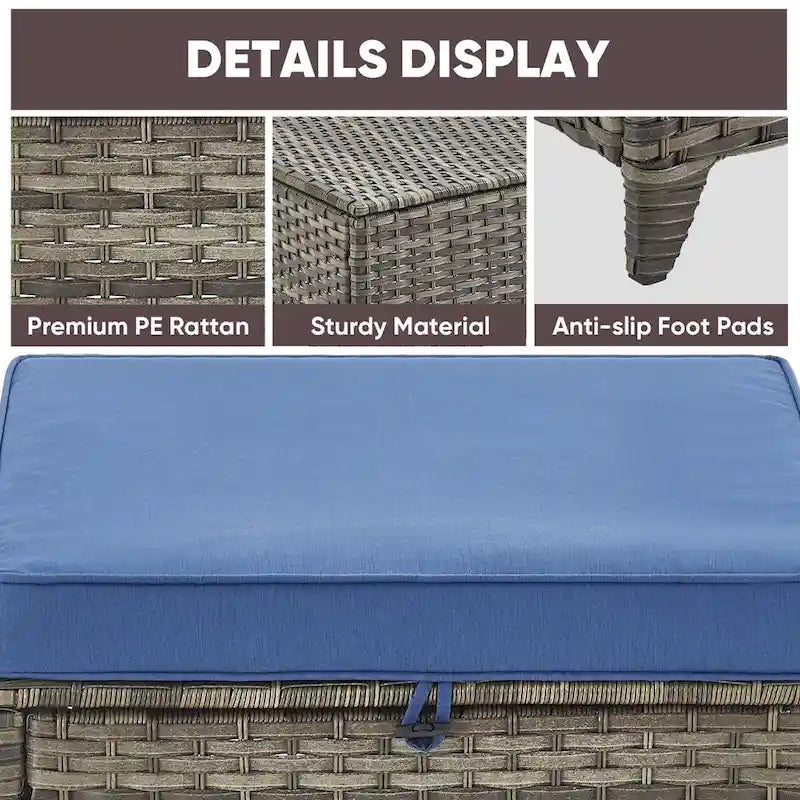 Ensemble de 2 poufs de jardin en rotin, repose-pieds d'extérieur en osier - Gris