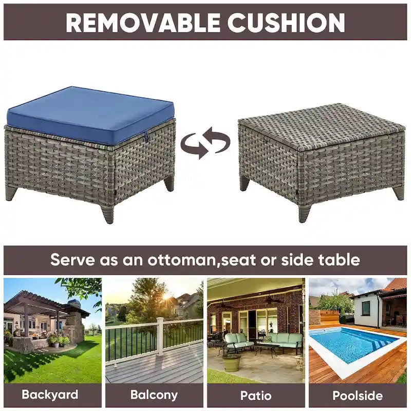 Ensemble de 2 poufs de jardin en rotin, repose-pieds d'extérieur en osier - Gris